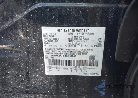 2018 Ford Edge Sport from USA, damaged, VIN 2FMPK4AP6JBC52763